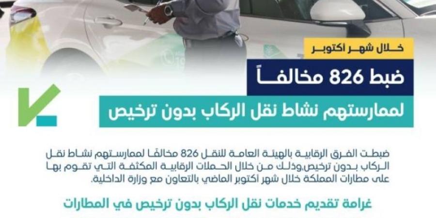 ضبط (826) مخالفًا لنقلهم ركابًا دون ترخيص