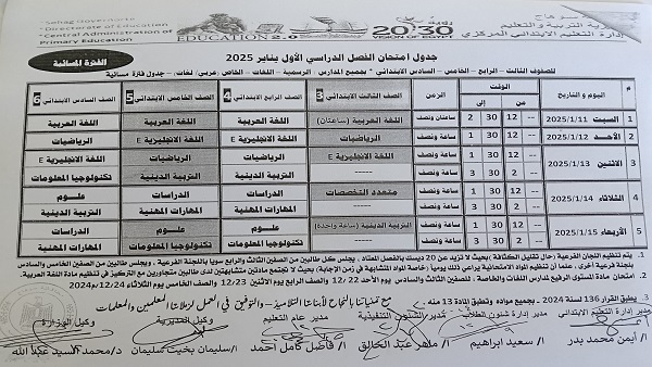 1734262263 842 تعليم سوهاج تعلن جدول امتحانات نصف العام 2025 للمرحلة الابتدائية