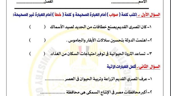 مراجعات نهائية.. أسئلة تقييم الاسبوع الـ 13 في الدراسات الاجتماعية لـ الصف الخامس الابتدائي